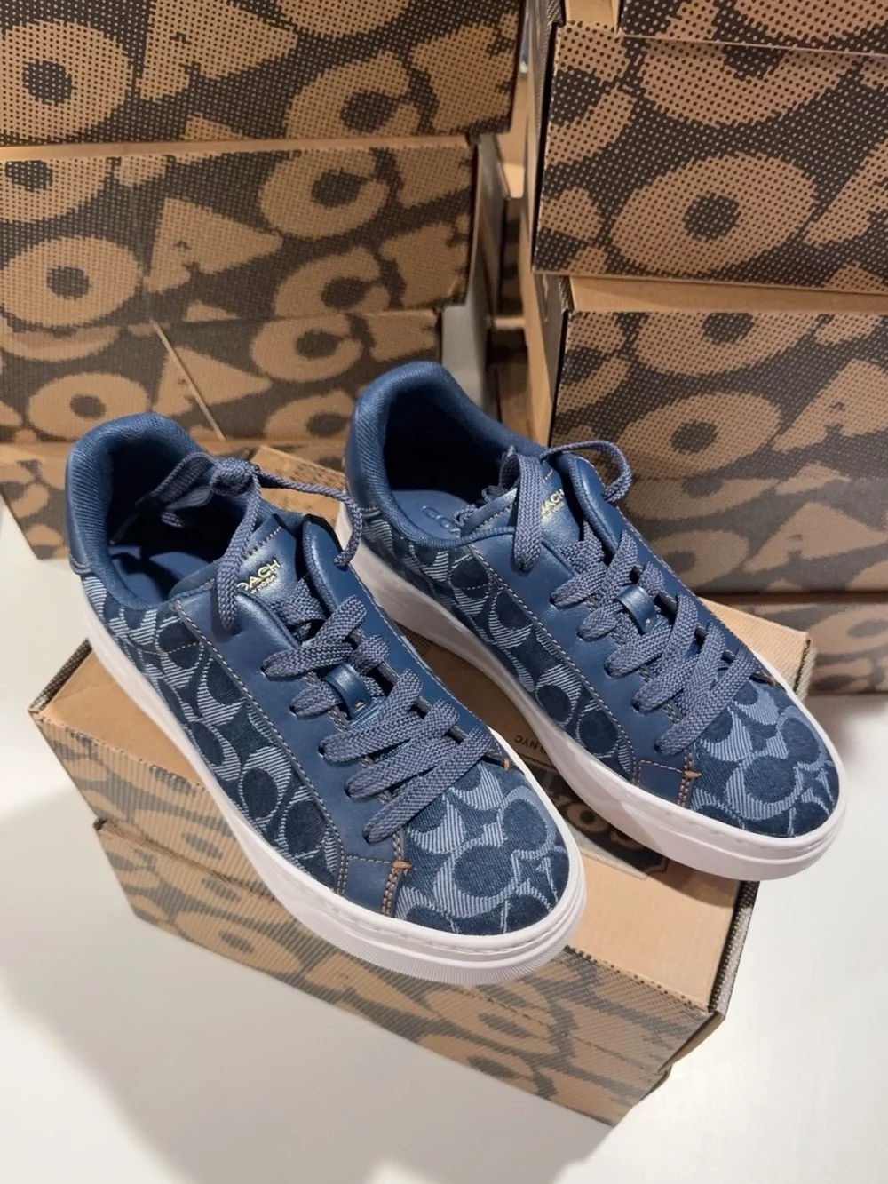 NEW Coach High Line Sneaker Signature Denim Deep Blue Multi CBO10 - Picture 2 of 6